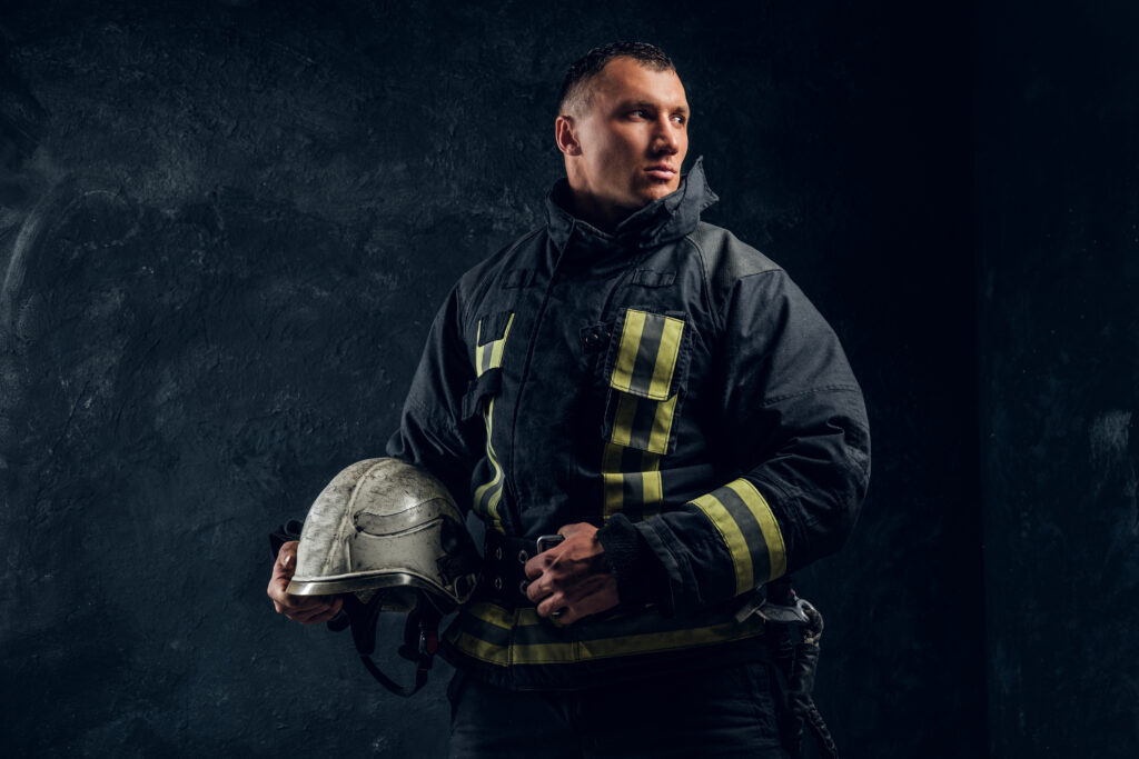Cumulative trauma in first responders – firefighter showing signs of stress and burnout.